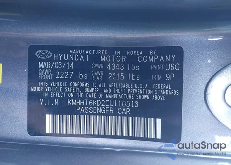 2014 Hyundai Genesis 2.0T from USA, damaged, VIN KMHHT6KD2EU118513